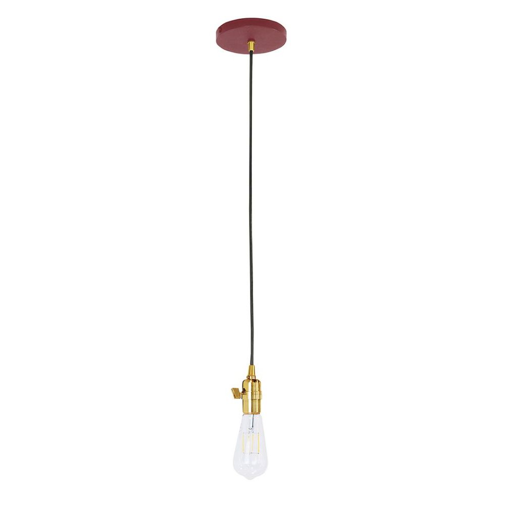 Montclair Lightworks PEB400-55-91-C16 Uno Pendant, Navy Mini Tweed Fabric Cord With Canopy, Barn Red With Brushed Brass Hardware